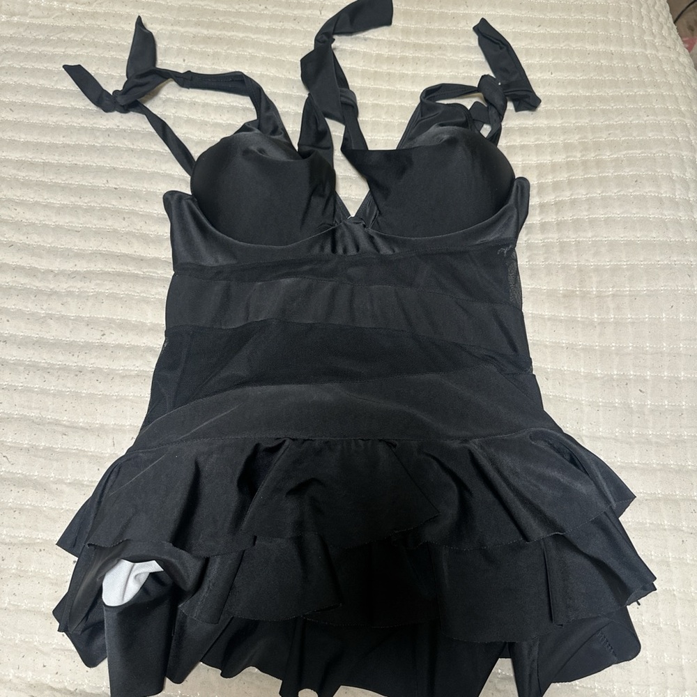 Black Ruffled Halter Top bathing suit
